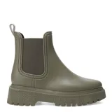Botas de lluvia Miss Carol Vani color verde oliva, estilo Chelsea, con elástico lateral y suela track.