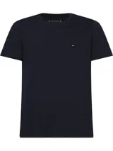 Remera azul marino de algodón con cuello redondo y logo de Tommy Hilfiger bordado en el pecho.