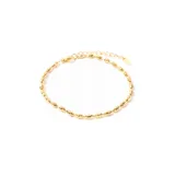 Pulsera dorada con eslabones pequeños y ovalados, con cierre de mosquetón y cadena de extensión.