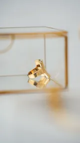 Anillo dorado de acero quirúrgico con forma rectangular y acabado pulido.