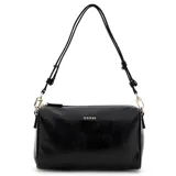 Cartera tipo bandolera Guess modelo Kassie, de diseño estructurado y acabado brillante. Cuenta con cierre superior, correa ajustable y detalles metálicos en tono dorado, incluyendo el logo frontal.