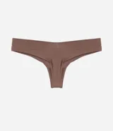 Bombacha modelo bikini confeccionada en microfibra color marrón, con diseño de hilo doble en la parte trasera y detalle texturizado en las sisas.