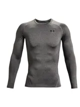 Remera térmica deportiva de manga larga Under Armour HeatGear Armour Compression, color gris melange, con ajuste ceñido al cuerpo y paneles de ventilación en malla.