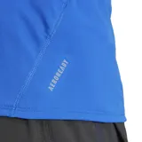 Musculosa deportiva Adidas Adizero Essentials, color azul vibrante, con espalda tipo nadador (racer-back) y logo de las tres barras en blanco en el pecho.