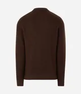 Suéter de punto texturizado color beige, con cuello polo abotonado y manga larga, de la marca Marfinno.