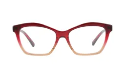 Armazón para lentes Demenego, modelo 143/53, color rojo con degradé a beige en la parte inferior. Diseño tipo cat eye.
