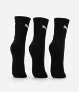 Kit de tres pares de medias deportivas Puma blancas con logo negro.