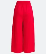 Pantalón pantacourt verde oliva de cintura alta con elástico, bolsillos laterales y lazo ajustable en la cintura.