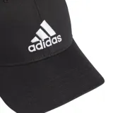 Gorra de béisbol Adidas negra con logo blanco bordado en el frente.
