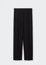 Pantalon de vestir tipo wideleg, de corte recto y tejido fluido. Cuenta con forro interior, elástico en la parte posterior de la cintura, dos bolsillos laterales y cierre oculto de botón, gancho y cremallera.
