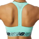 Top deportivo New Balance color verde agua, con espalda deportiva y banda elástica inferior con logo de la marca en negro.