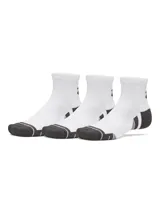 Pack de tres pares de medias deportivas blancas con detalles en negro en la puntera y el talón, diseñadas con tejido transpirable que absorbe el sudor, amortiguación media y soporte para el arco del pie.