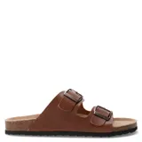 Sandalias tipo Birkenstock de color negro, con doble tira ajustable mediante hebillas metálicas y plantilla anatómica con base de corcho.