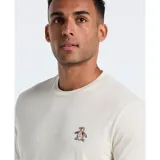 Remera de manga corta color beige, con cuello redondo y logo de pingüino bordado en el pecho.