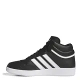 Championes Adidas Hoops 4.0 Mid de caña media, color negro con las tres tiras plateadas y suela blanca.