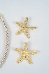 Set compuesto por un collar de cordón negro trenzado con dije de estrella de mar dorada y un brazalete a juego con diseño de estrella de mar dorada.