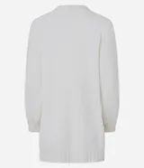 Cardigan largo de chenille con textura acanalada, manga larga y bolsillos delanteros. Presenta un diseño abierto y versátil, ideal para diversas ocasiones.