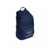 Mochila Adidas Adicolor azul marino, con compartimento principal con cierre, bolsillo delantero con cierre y el logo del trifolio junto a la inscripción "adidas" en blanco.