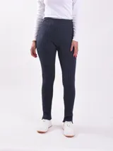 Pantalón palazzo azul melange de tejido de punto acanalado.