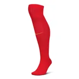 Medias de fútbol Nike VaporFast, color rojo con logo de la marca bordado en dorado. Diseño ergonómico con tejido transpirable y refuerzos en zonas clave para mayor rendimiento deportivo.