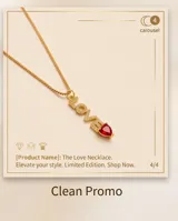 Collar de bronce dorado con cadena fina y dije vertical con la palabra 'LOVE' pavimentada en circonias brillantes y rematada con un corazón rojo en la parte inferior.