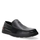 Mocasines de cuero negro con costuras reforzadas en el empeine y detalle de aplique en color marrón en el talón. Poseen suela de goma antideslizante.
