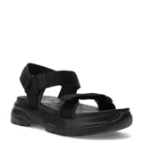 Sandalias Miss Carol modelo Ginna, color negro, con tiras de cinta textil ajustable con cierre de velcro y suela chunky de goma.