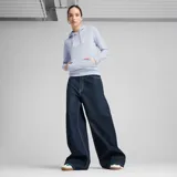 Canguro Puma de mujer con capucha y cordones ajustables, confeccionado en una mezcla de algodón y poliéster. Presenta un bolsillo frontal tipo canguro y el logo de la marca estampado en el pecho.