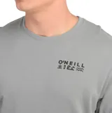 Remera de manga corta O'Neill color gris, con cuello redondo y pequeño estampado gráfico en el pecho con el logo de la marca y símbolos playeros.