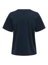Camiseta de manga corta con cuello redondo, corte regular, color azul marino oscuro.