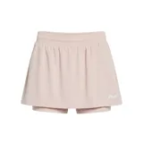 Pollera-short deportiva Fila Skort Flow III, color rosado, con cintura elástica fruncida y logo de Fila en blanco en el dobladillo.