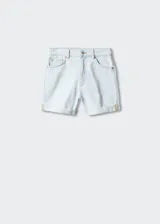 Short mom-fit de tiro alto confeccionado en tejido de algodón estilo vaquero, con diseño de cinco bolsillos, cierre de cremallera y botón, y bajo con vuelta.
