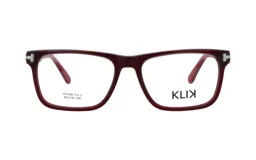 Lentes de receta marca Klik modelo 101AM, con armazón rectangular de color bordó y detalles metálicos en las esquinas.