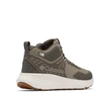 Bota de senderismo Columbia modelo Konos TRS OutDry Mid, color beige con detalles en marrón oscuro y suela blanca. Diseño de altura media con tecnología impermeable y transpirable, confeccionada en malla técnica con refuerzos sintéticos y sistema de ajuste Navic Fit.