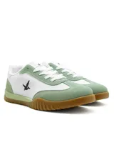 Championes deportivos Santa Barbara Loop para hombre, de color blanco con detalles en verde y suela de goma marrón. Presentan cordones blancos y el logo de la marca en el lateral.