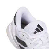 Championes Adidas Ligra 8 Indoor, color blanco con detalles en negro y suela color caramelo, diseñados para deportes de sala.