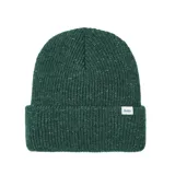 Gorro de lana tejido en punto acanalado color verde con etiqueta de la marca Katin cosida en el borde.