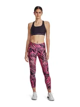Calza deportiva de tiro alto con diseño estampado de ondas en tonos fucsia, violeta y negro. Cuenta con tecnología HeatGear para absorción de sudor, costuras planas ergonómicas y bolsillo lateral.
