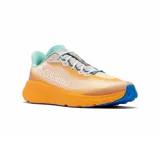 Zapatilla de running Columbia Konos Featherweight para hombre, con parte superior tejida jacquard en tonos beige y naranja degradado, detalles en turquesa y azul vibrante en el forro y suela. Presenta la marca Columbia en el lateral. Incorpora tecnología Omni-MAX™ y entresuela TechLite+™.