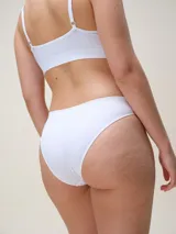 Bombacha tipo vedetina de diseño seamless, confeccionada en microfibra color beige. Presenta un corte de tiro bajo con acabado suave y elástico, ideal para un uso diario confortable.