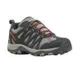 Championes de trekking Merrell modelo Accentor 3, impermeables, de color negro con detalles en gris, naranja y verde.