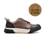 Zapato casual Hi-Tec Morris de cuero color marrón con detalles en negro y suela blanca.