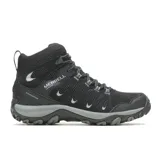 Bota de trekking Merrell modelo Crosslander 3 Mid, color negro con detalles en gris. Confeccionada en cuero de ante y malla transpirable, cuenta con membrana impermeable, puntera protectora y suela de goma de alta tracción.