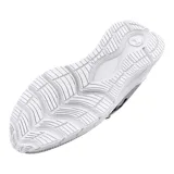 Championes de running Under Armour modelo Phade RN 2, color blanco con detalles en negro. Presentan una parte superior de malla transpirable, entresuela de EVA para mayor amortiguación y suela de goma resistente con ranuras flexibles.