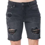 Bermuda de jean negra con roturas y terminación desflecada.