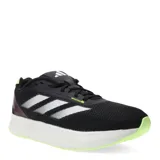 Championes de running Adidas Duramo SL, color negro con detalles en blanco y verde lima. Presentan una parte superior de malla transpirable, entresuela con tecnología de amortiguación LIGHTMOTION y suela de goma ADIWEAR para mayor durabilidad.