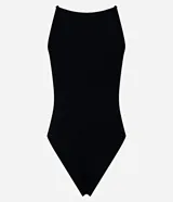 Body blanco sin mangas, confeccionado en tejido rib con textura acanalada y escote recto.