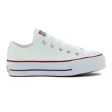 Championes Converse Chuck Taylor All Star con plataforma, color blanco con detalles en rojo y azul.