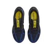 Championes de running Nike Air Zoom Structure 25, color negro con detalles en azul y blanco. Presentan tecnología Air Zoom en la suela para mayor amortiguación y soporte.