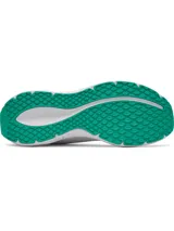 Championes de running Under Armour Ascend color blanco, con detalles en negro, verde y salpicaduras rosadas en la entresuela. Confeccionados con parte superior de malla transpirable y suela de goma.